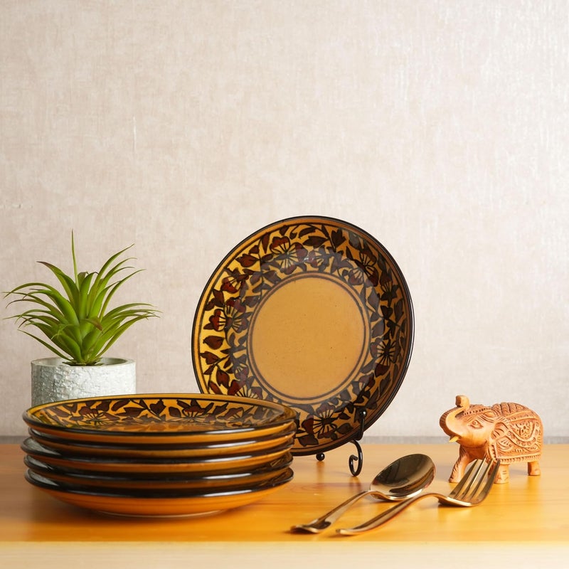 Caffeine Caffeine Ceramic Handmade Stoneware Brown Sehra Quarter Plate 7Set of 6 Dishwasher Microwave Safe - Image 1