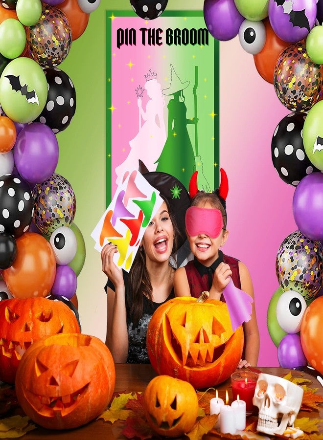 HOMIEE Witch Party Decorations Pin The Broom Pink and Green Party Favors for Halloween Birthday Wall Supplies with 96 Reusable Stickers - Image 2