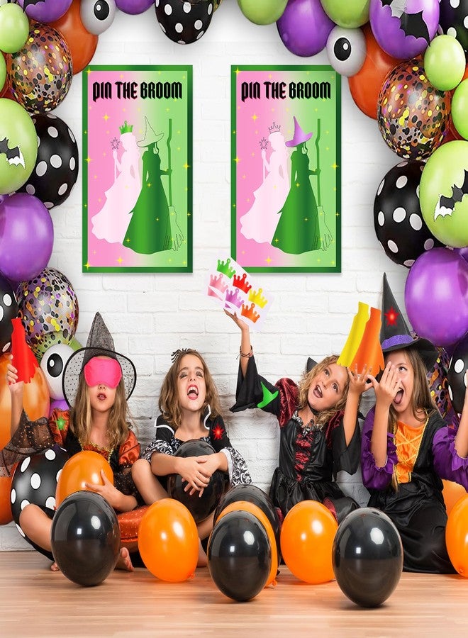 HOMIEE Witch Party Decorations Pin The Broom Pink and Green Party Favors for Halloween Birthday Wall Supplies with 96 Reusable Stickers - Image 3