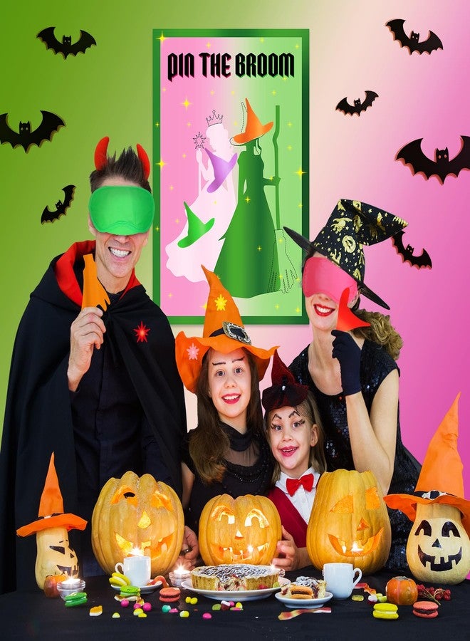 HOMIEE Witch Party Decorations Pin The Broom Pink and Green Party Favors for Halloween Birthday Wall Supplies with 96 Reusable Stickers - Image 5
