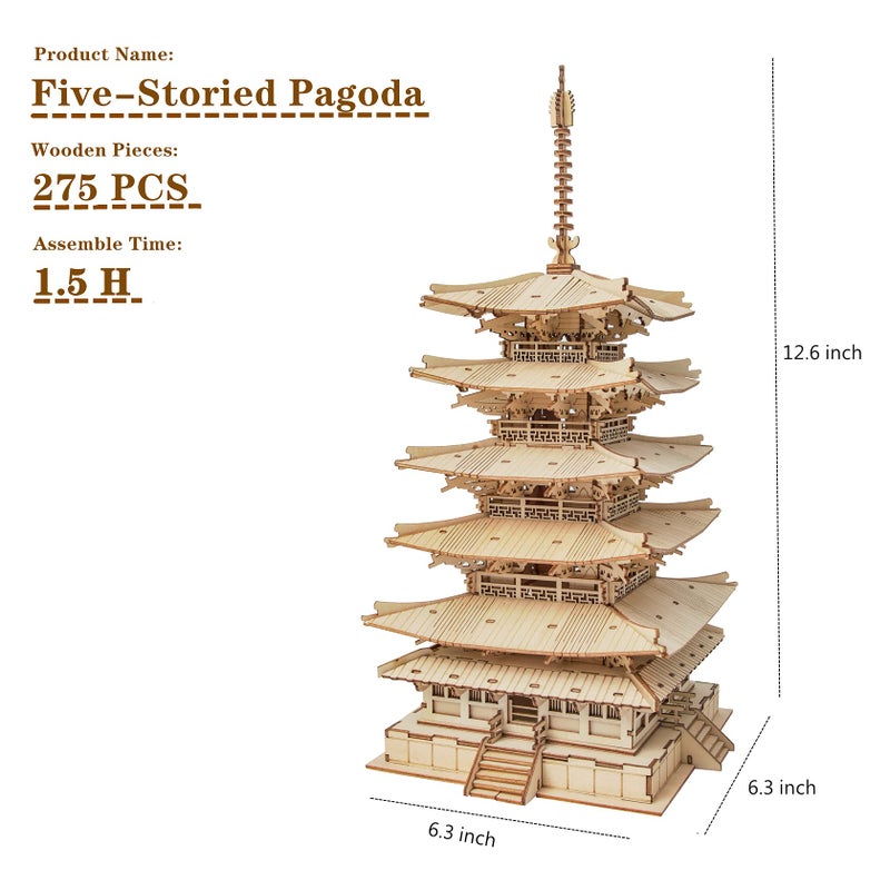 ROBOTIME 3D Puzzle Wooden Craft Kits for Adults DIY Model Building Kit Best Gift for Kids (Five-Storied Pagoda) - Image 3