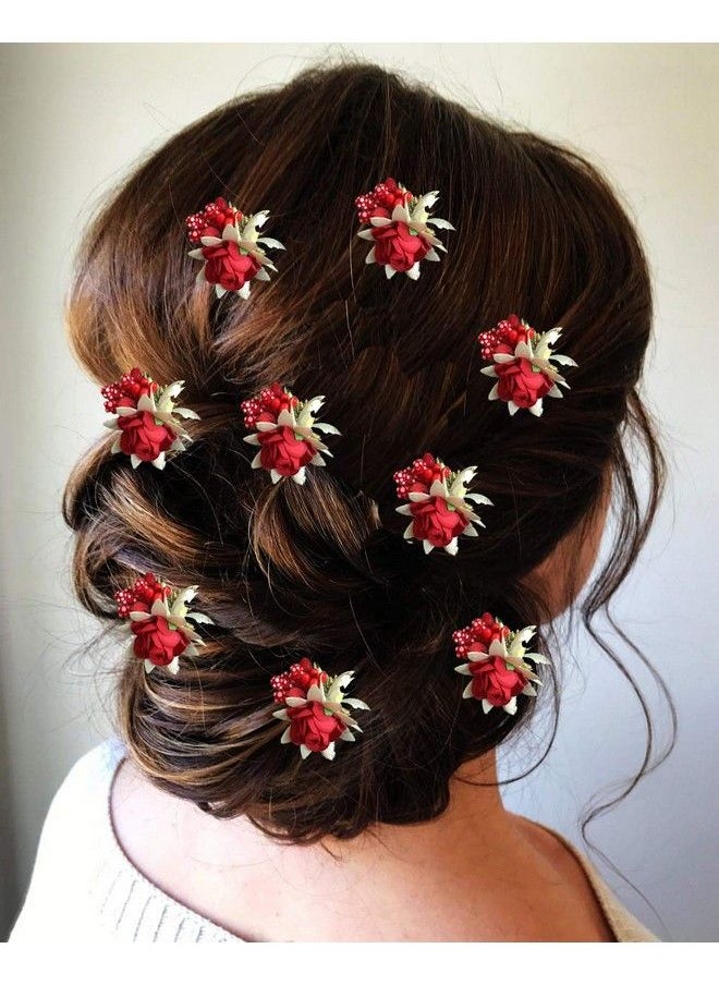 Hair Flare Hair Flare 2148 Women's Girls Ladies Hair Pins Clips Hair Buns HairStyles Artificial Flowers Accessories For Weddings Bride, Red  - Image 3