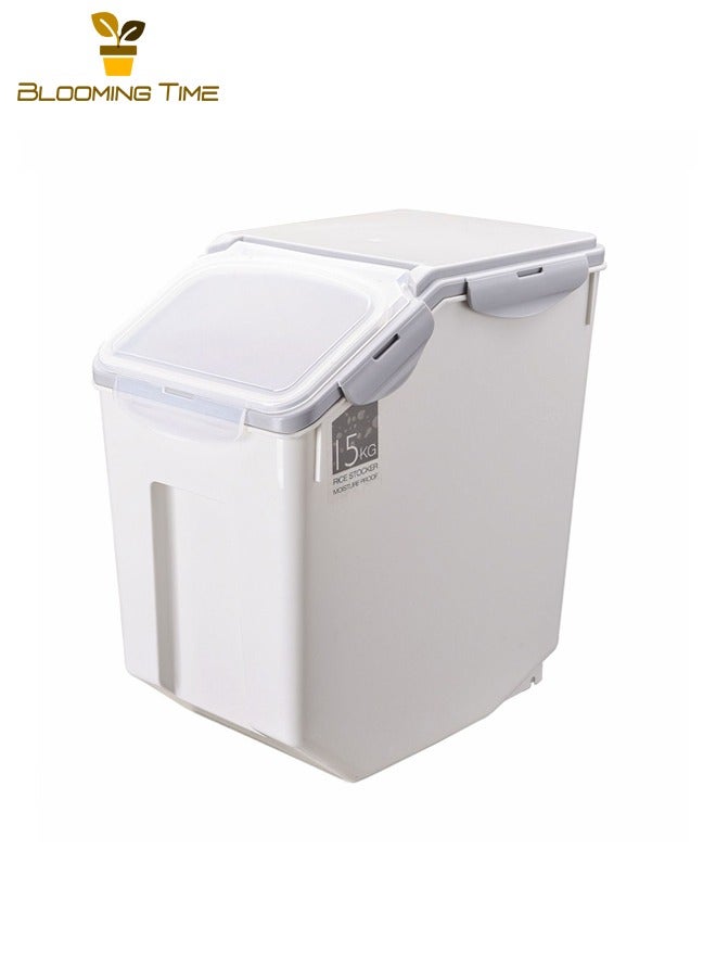 BLOOMING TIME Kitchen Household Rice Bucket 15kg, Plastic Rice Storage Box Sealed Rice Cylinder, Insect-proof and Moisture-proof Thickened Flour Bucket, Kitchen Plastic Thickened 15kg Rice Cylinder, Flour and Grain Storage Boxes - Image 3