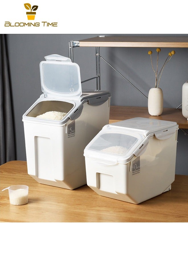 BLOOMING TIME Kitchen Household Rice Bucket 15kg, Plastic Rice Storage Box Sealed Rice Cylinder, Insect-proof and Moisture-proof Thickened Flour Bucket, Kitchen Plastic Thickened 15kg Rice Cylinder, Flour and Grain Storage Boxes - Image 4