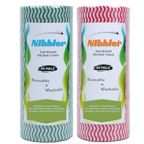 Nibbler Kitchen Roll Cleaning Wipes, 80 Pulls, Washable & Reusable, Quick Dry, Non-Woven Dish Towels (Pack of 2) - Image 1