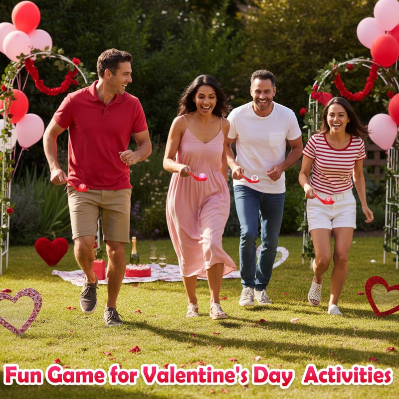 PullCrease 24 Pack Valentine's Day Spoon Relay Race Toy Set , Heart Ball and Spoon Race Game for Indoor Outdoor Office Party Supplies Favors(Red,Heart) - Image 4