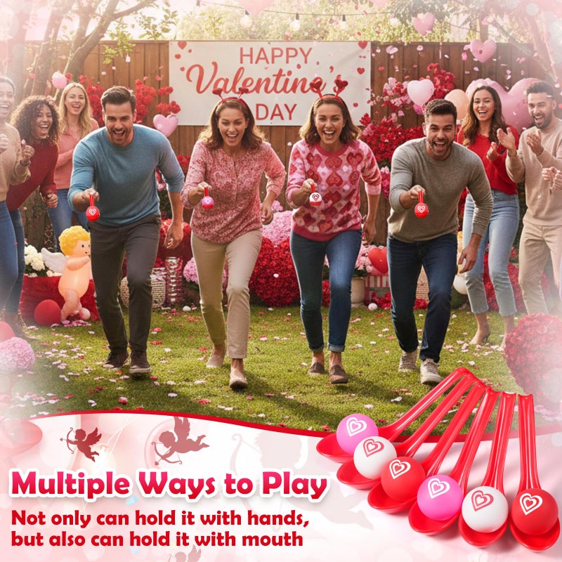 PullCrease 24 Pack Valentine's Day Spoon Relay Race Toy Set , Heart Ball and Spoon Race Game for Indoor Outdoor Office Party Supplies Favors(Red,Heart) - Image 5
