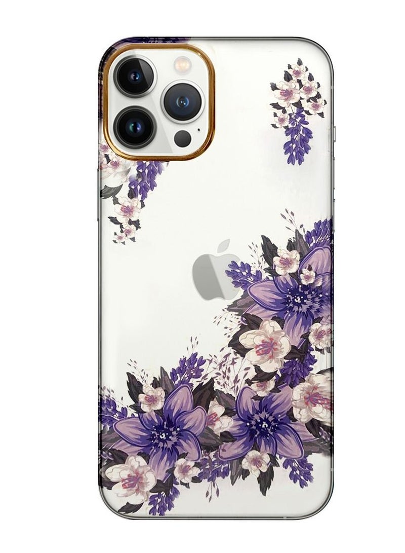 JOWAY حافظة آيفون 12 برو ماكس الزهرية الشفافة فائق النحافة مقاومة للصدمات تصميم طباعة الزهور 2 - Image 1