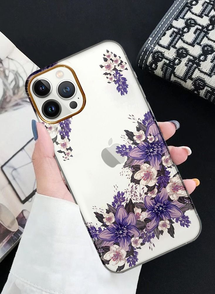 JOWAY حافظة آيفون 12 برو ماكس الزهرية الشفافة فائق النحافة مقاومة للصدمات تصميم طباعة الزهور 2 - Image 3
