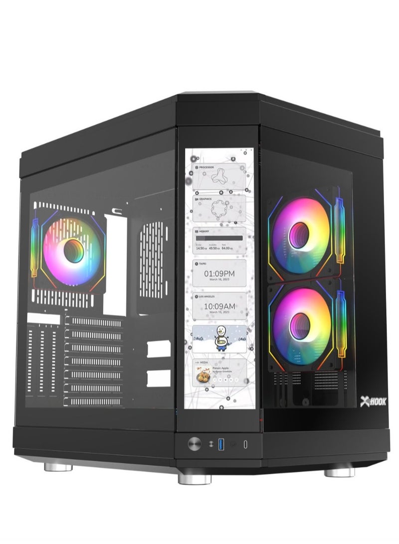 Hook Hook gaming case Titan 6 ARGB fans& 12" LCD High-Performance Tempered Glass PC Case with Integrated LCD & ARGB Remote Control - Black  - Image 1