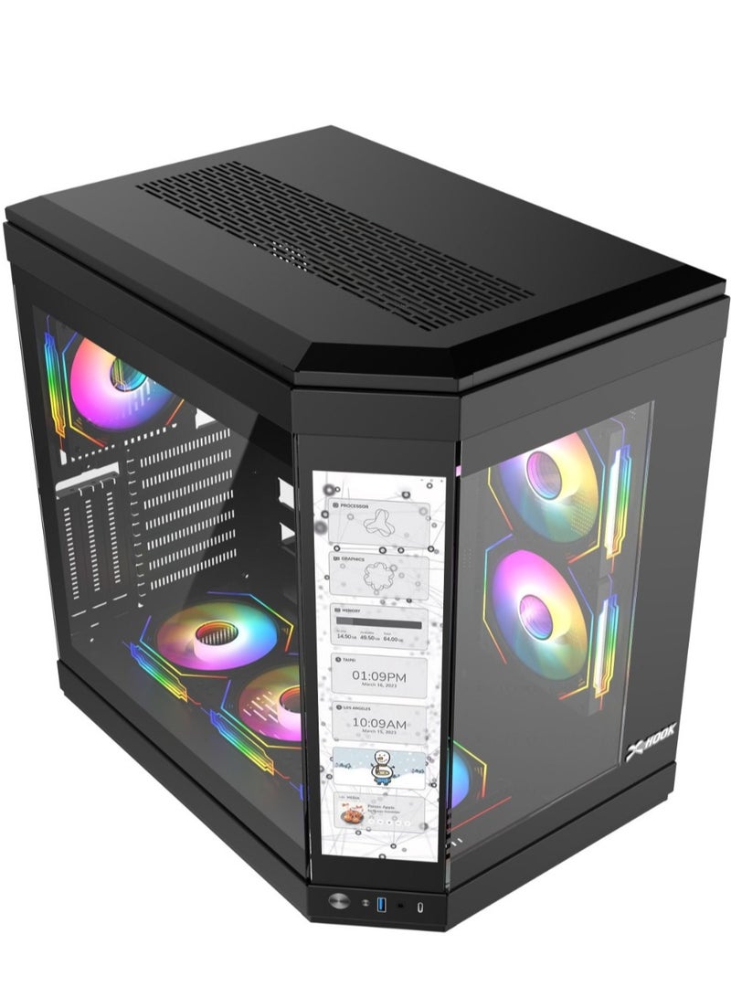 Hook Hook gaming case Titan 6 ARGB fans& 12" LCD High-Performance Tempered Glass PC Case with Integrated LCD & ARGB Remote Control - Black  - Image 2
