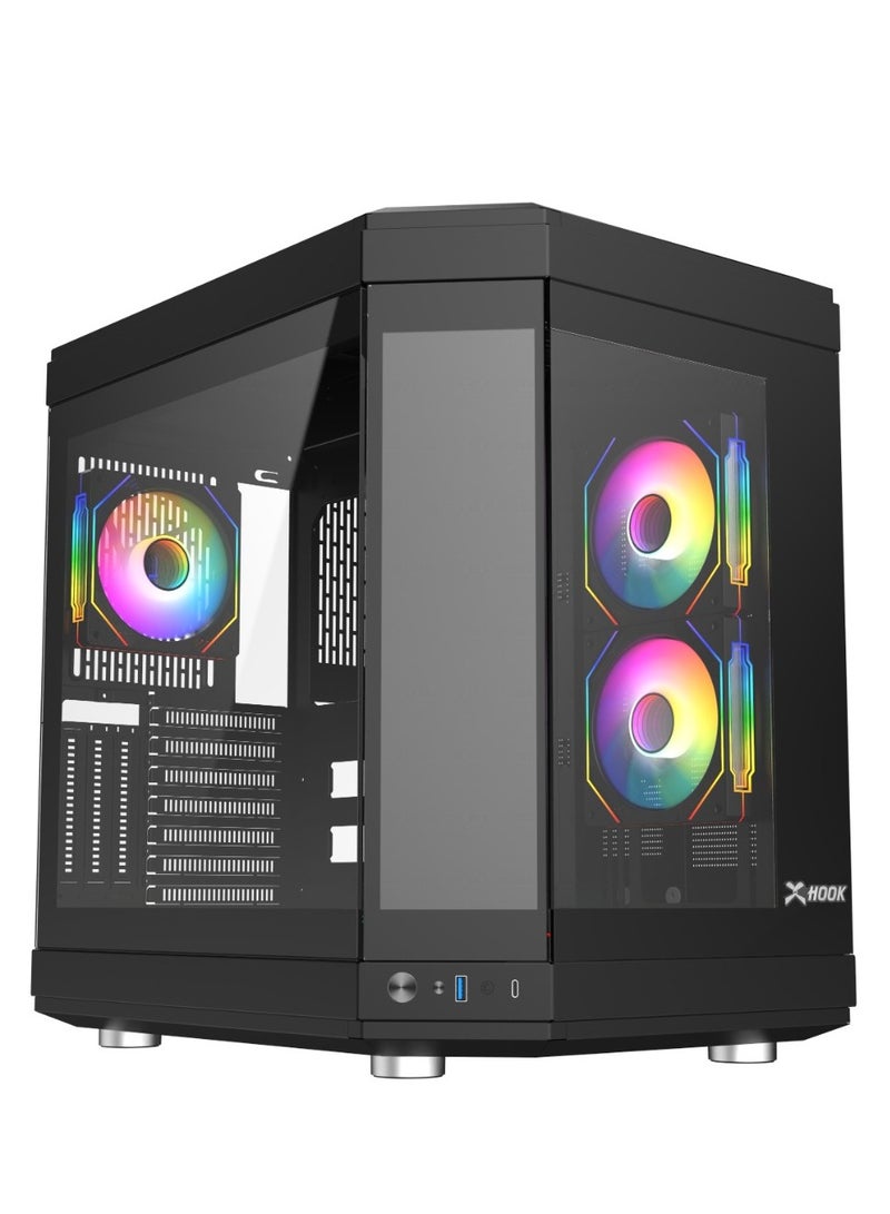 Hook Hook gaming case Titan 6 ARGB fans& 12" LCD High-Performance Tempered Glass PC Case with Integrated LCD & ARGB Remote Control - Black  - Image 3