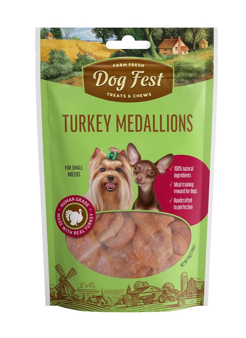 Dog Fest Turkey Medallions Treats For Small Breeds 55G  - Image 1
