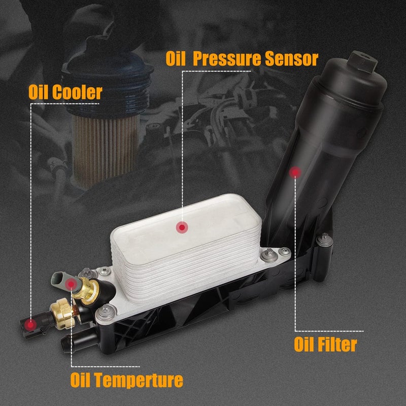 RANSOTO Engine Oil Cooler with Oil Filter Housing Adapter Assembly Compatible with 2011 2012 2013 Chrysler 200 300, Dodge Charger Journey Caravan Durango, Jeep Wrangler Replaces 5184294AE - Image 3