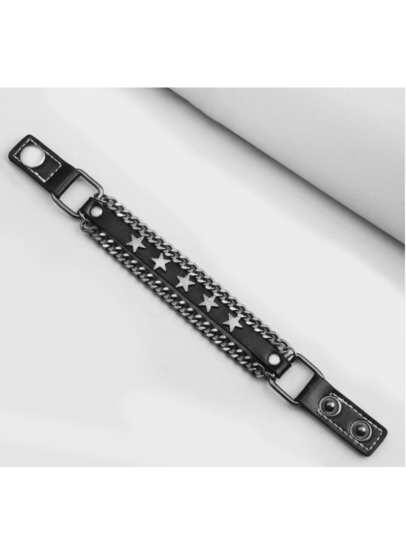 لاتين سوار رجالي فاخر من الجلد الصناعي متعدد الطبقات من الفولاذ المقاوم للصدأ مع روابط إضافية، هدية للرجال، مجوهرات، إكسسوارات يدوية - Image 2