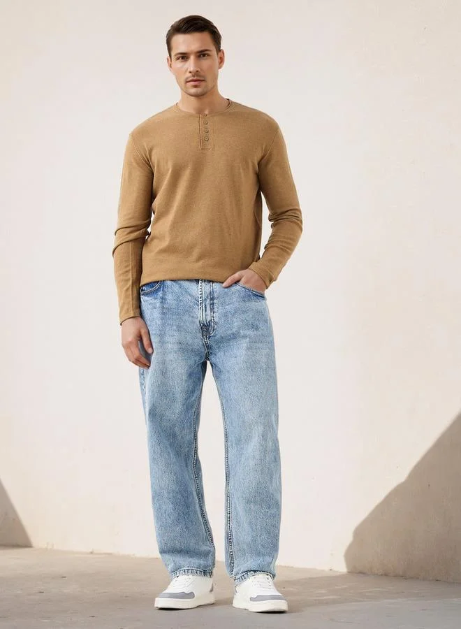 سبلاش فيڤ Henley Collar Sweater with Long Sleeves