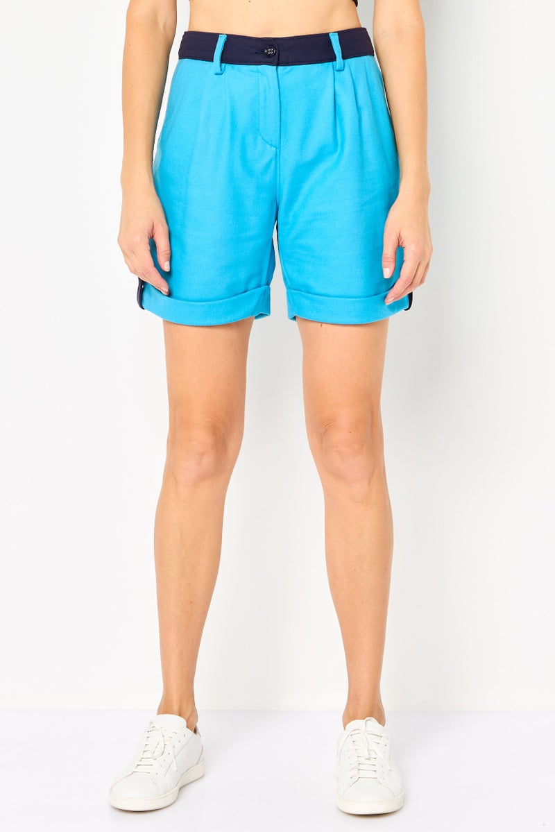 Harmont & Blaine Women Solid Cuffed Shorts, Blue - Image 1