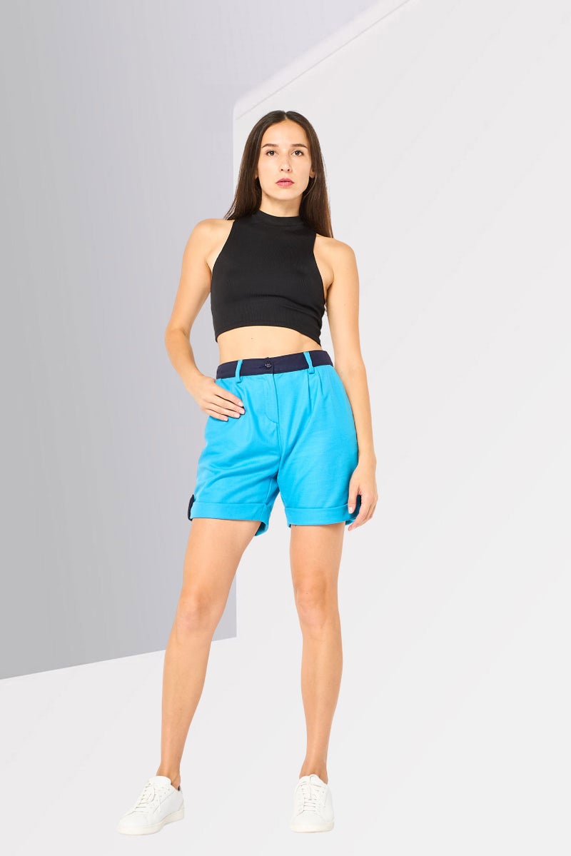 Harmont & Blaine Women Solid Cuffed Shorts, Blue - Image 2