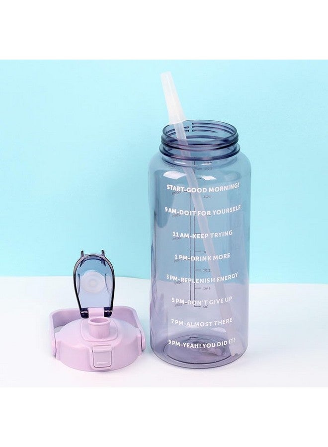 Darkpyro 2L Capacity Belt Straw Transparent Motivational Water Bottle for Office, School, College Gym&Sports Time Marker Leak Proof & Break-Proof comes with Silicon Brush BPA-Free, Multicolor, Plastic - Image 2