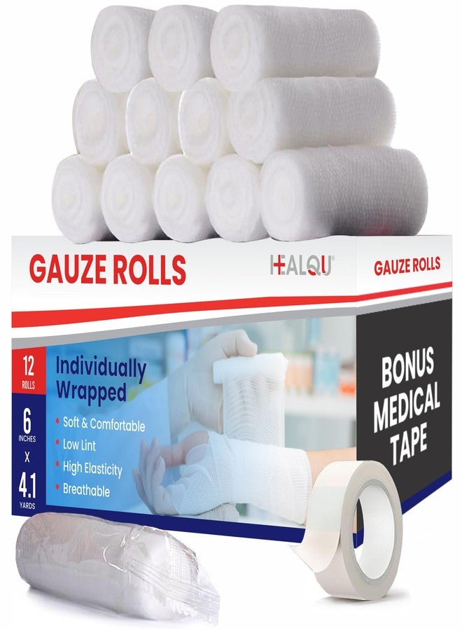 HEALQU Premium Gauze Rolls - 6” x 4.1 Yards -12 Rolls, Individually Wrapped Conforming Stretch Gauze Bandage - Super Soft Woven Stretch Gauze Bandages for Primary Wound Dressing Support - Image 1