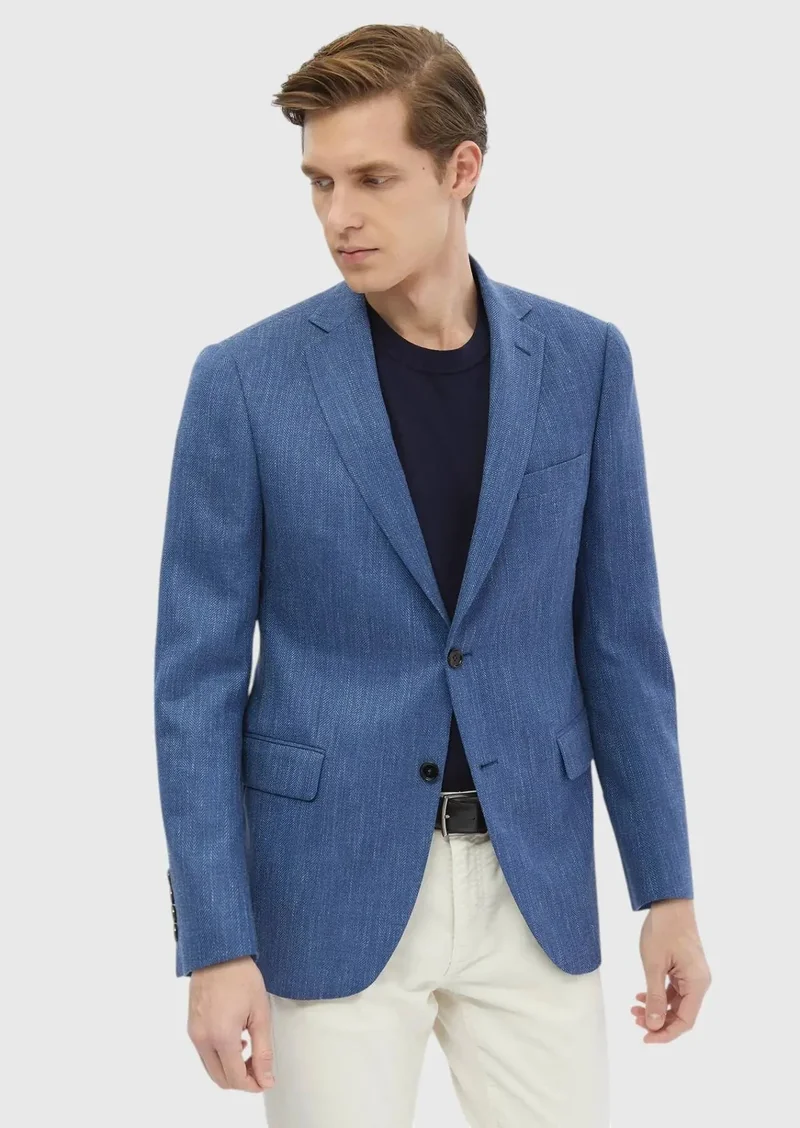 رامسي جاكيت من مزيج الحرير بنقشة باللون الأزرق الداكن، بقصة عادية