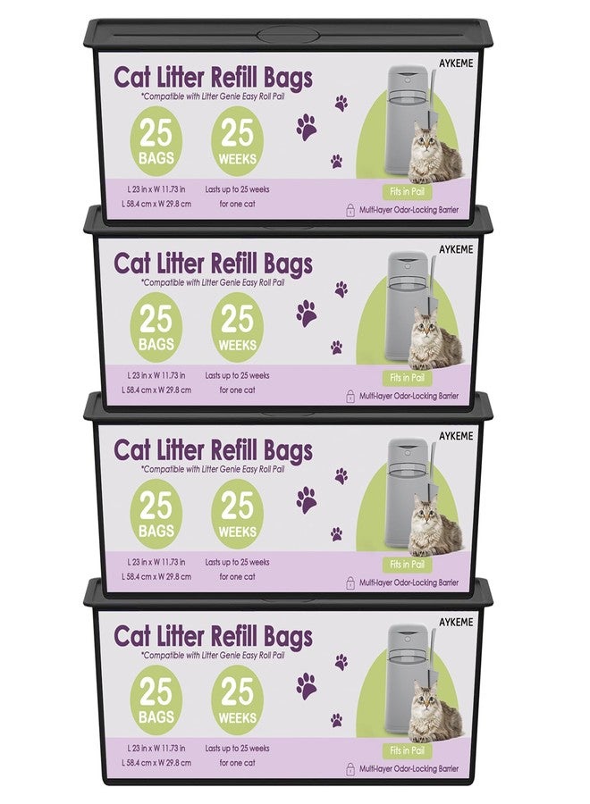 AYKEME 100 Cat Litter Refill Roll Bags Compatible with Litter Genie Easy Roll Pail | Odor-Control & Long-Lasting Refills | 4 Pack (100 Bags Total) - Image 1