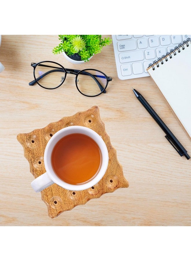 moxly Handcrafted Wooden Tea Coasters Set for Cups | Acacia Wood Coasters with Holder | Eco-Friendly Dining Table Coaster Set for Home, Kitchen, Office | Gift Set for Housewarming & Guests - Image 4