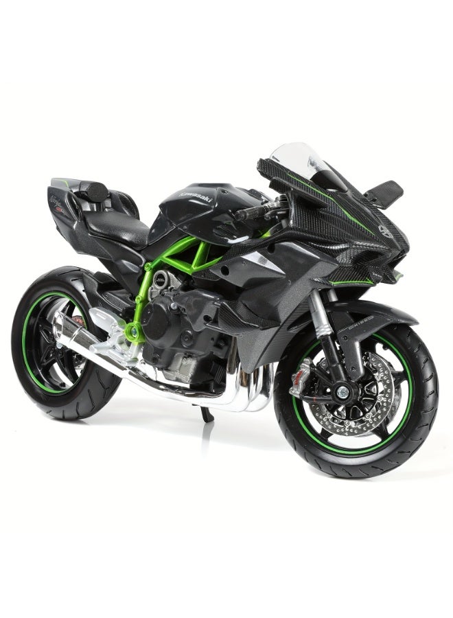 كاواساكي نموذج دراجة كاواساكي نينجا H2R المصغرة بمقياس 1:12 | لعبة سحب للخلف | تصميم أسود وأخضر | تفاصيل واقعية | نموذج قابل للجمع لعشاق الدراجات النارية - Image 1