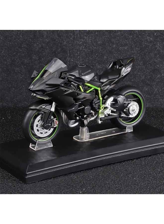 كاواساكي نموذج دراجة كاواساكي نينجا H2R المصغرة بمقياس 1:12 | لعبة سحب للخلف | تصميم أسود وأخضر | تفاصيل واقعية | نموذج قابل للجمع لعشاق الدراجات النارية - Image 3