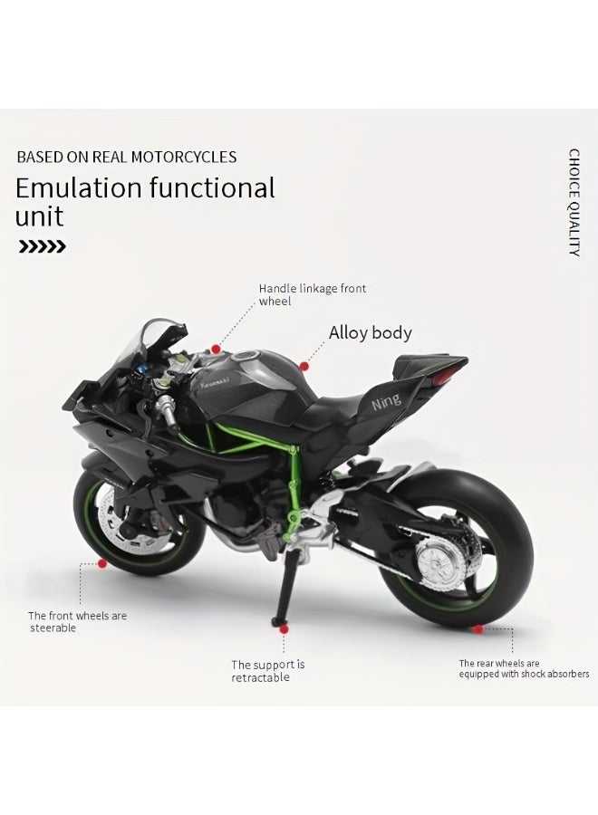 كاواساكي نموذج دراجة كاواساكي نينجا H2R المصغرة بمقياس 1:12 | لعبة سحب للخلف | تصميم أسود وأخضر | تفاصيل واقعية | نموذج قابل للجمع لعشاق الدراجات النارية - Image 2