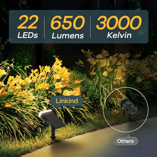 Linkind Solar Lights Outdoor Waterproof IP67, StarRay Dusk-to-Dawn Outdoor Solar Lights, 3 Lighting Modes Solar Spot Lights Outdoor for Garden, Yard, Landscape (Warm White, 4 Pack) - Image 3