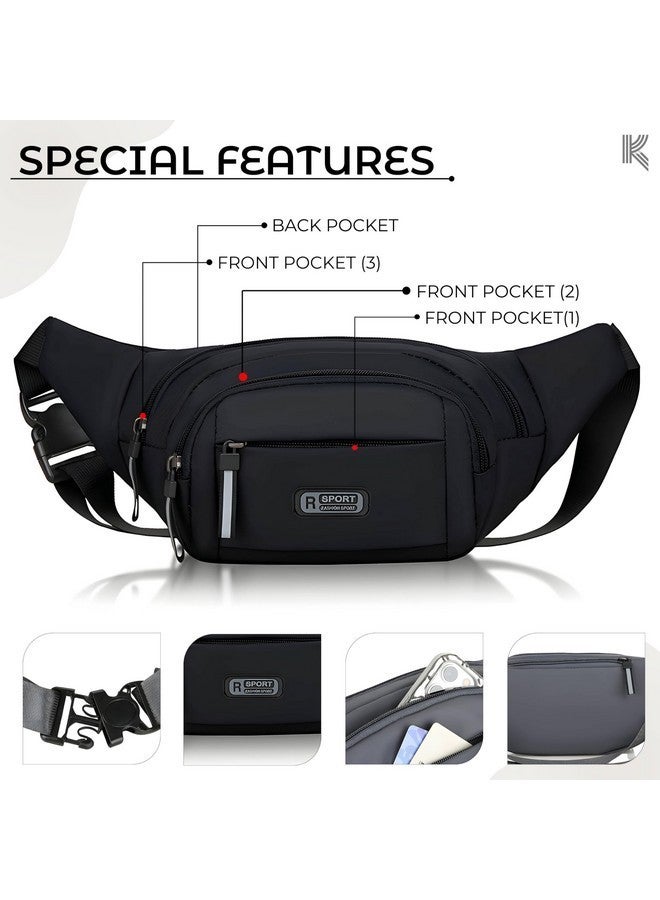 Kraptick Premium Unisex Waist Bag for Men and Women - Stylish Fanny Pack, Hip Bag, Outdoor Waist Bag (Black) - Image 5