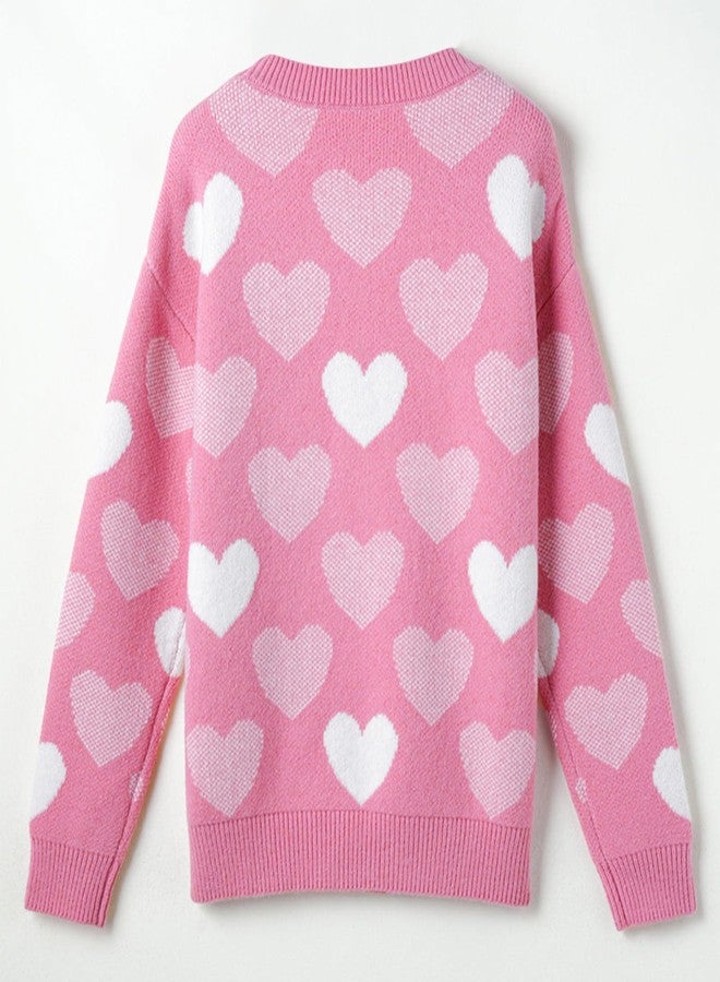 Kutterild Mommy and Me Sweater Heart Crewneck Knit Sweatshirt Pullover Tops Mother Daughter Matching Outfits(Little Girl,7-8 Years,Rose Pink) - Image 4