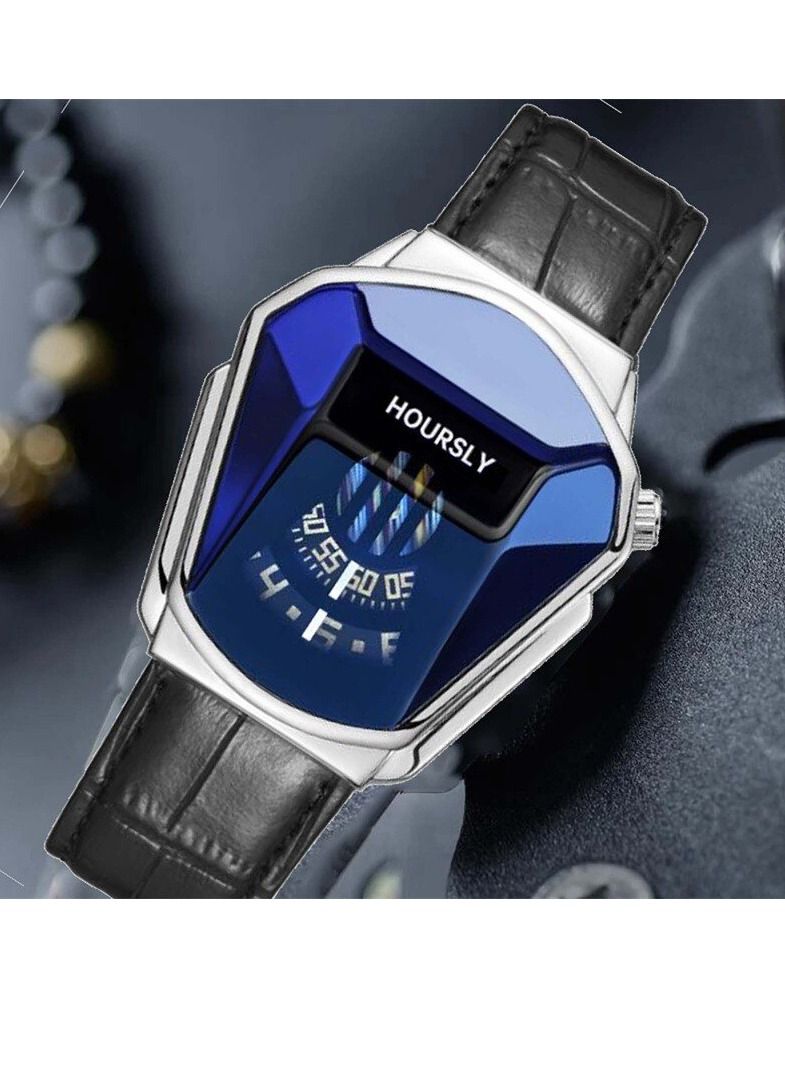 هاورسلي ساعة يد رجالية فاخرة HOURSLY Trend Cool ساعة يد جلدية موضة كوارتز للرجال - Image 2