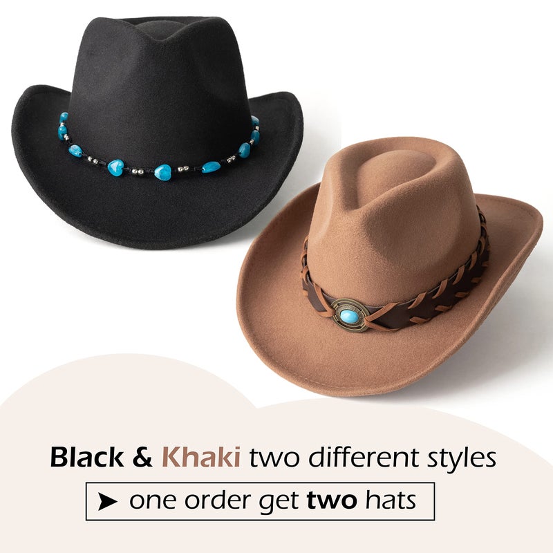 Gossifan Western Cowboy & Cowgirl Hat Felt Wide Brim Women Men Fedora Hats - Image 3