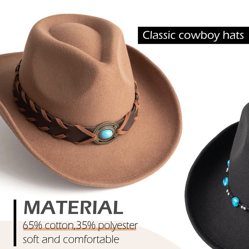 Gossifan Western Cowboy & Cowgirl Hat Felt Wide Brim Women Men Fedora Hats - Image 4
