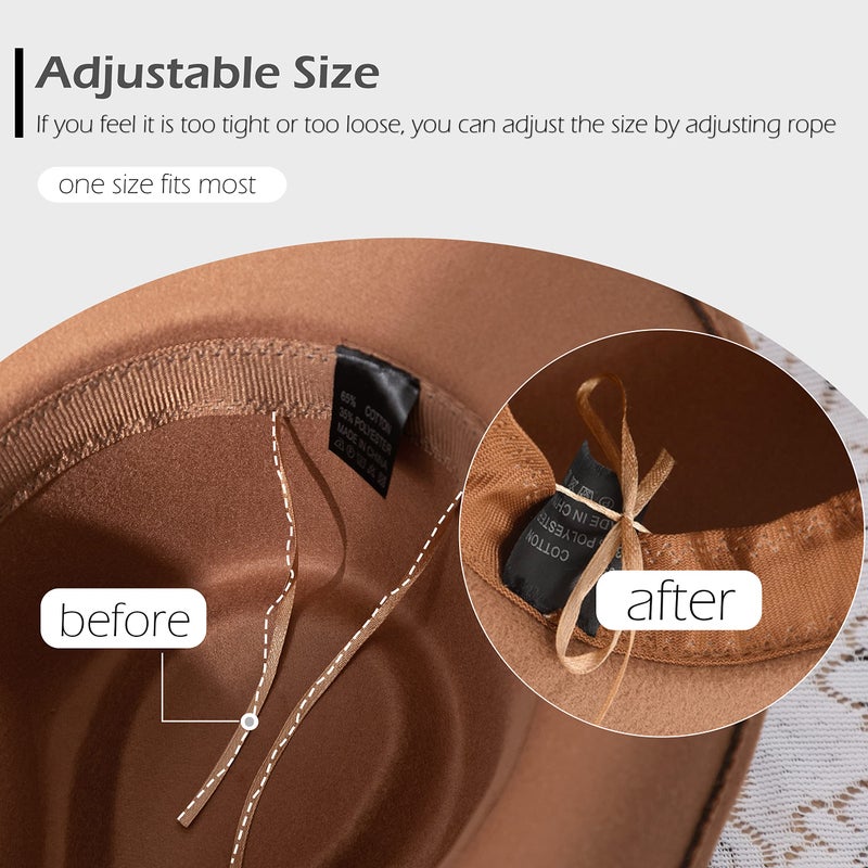 Gossifan Western Cowboy & Cowgirl Hat Felt Wide Brim Women Men Fedora Hats - Image 5