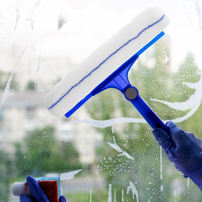 Extendable Glass Cleaning Brush Set with Squeegee 3 Pcs Blue Bristle Heads - Image 5