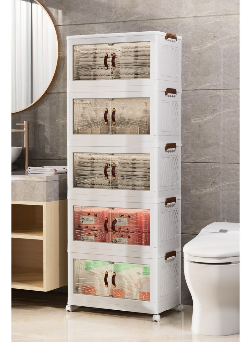 Marcolo Storage Cabinet with Doors – Mobile Storage Organizer with Wheels, Durable and Spacious Multi-Purpose Cabinet for Home, Office, or Kitchen, White (5 Layer, 60x36cm) - Image 3