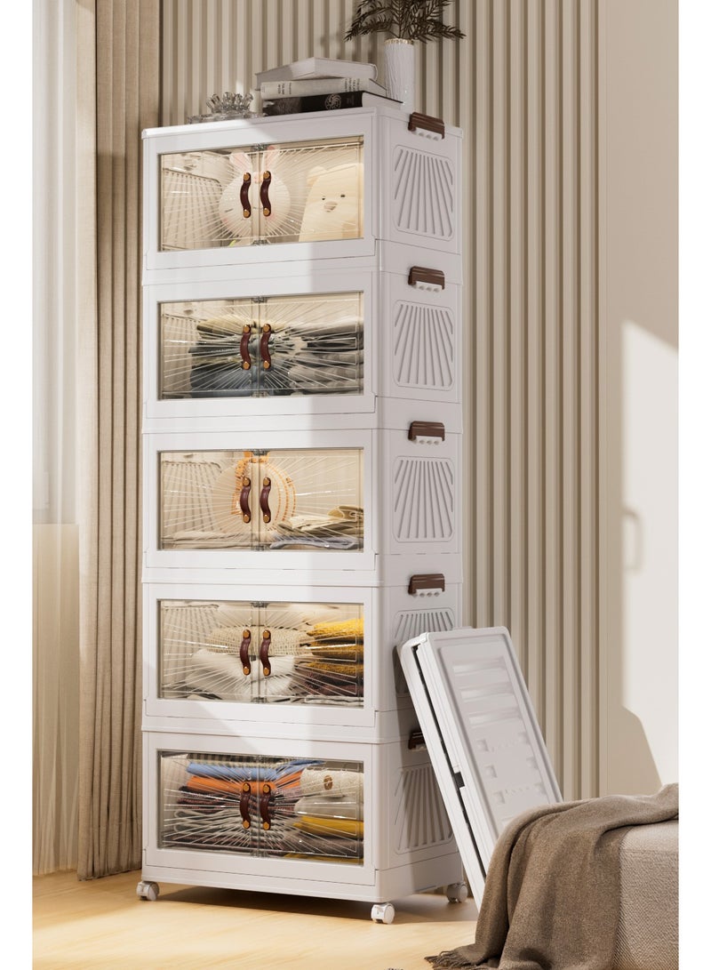 Marcolo Storage Cabinet with Doors – Mobile Storage Organizer with Wheels, Durable and Spacious Multi-Purpose Cabinet for Home, Office, or Kitchen, White (5 Layer, 60x36cm) - Image 4