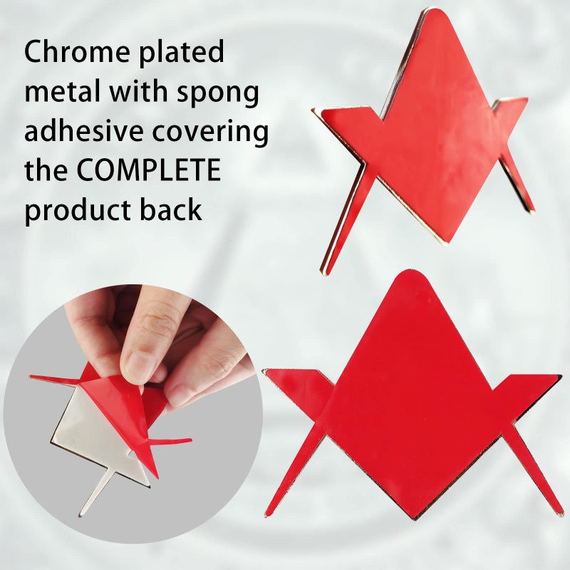 Creatrill 2 Pack 2.75" Chrome Plated Masonic Car Emblem Mason Square and Compasses Auto Truck Motorcycle Decal Gift Accessories - Image 4