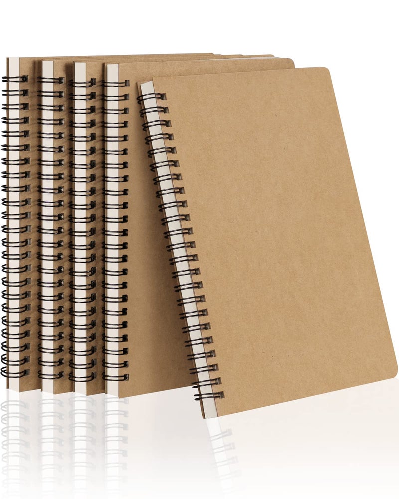 Dynta Spiral Notebooks A5 Lined 5Pcs College Ruled Journals Bulk Thick Paper for Work, Study, Notes Taking, Gifts 120 Pages/60 Sheets Kraft Brown - Image 1