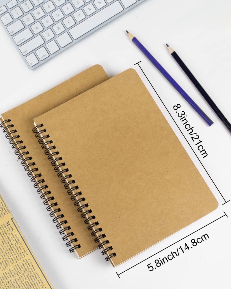 Dynta Spiral Notebooks A5 Lined 5Pcs College Ruled Journals Bulk Thick Paper for Work, Study, Notes Taking, Gifts 120 Pages/60 Sheets Kraft Brown - Image 2