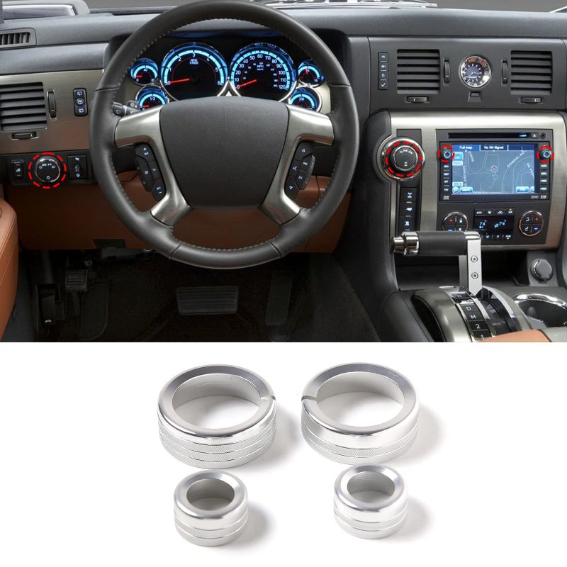Qiosreui Headlight Switch Knob Trim Cover for Hummer H2 20082009 Driving Mode Knob Ring Cover Multimedia Button Knob Trim Cover Ring Aluminum Alloy Silver
