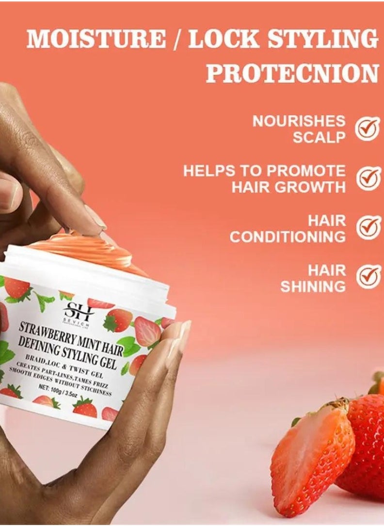Sevich 100g Strawberry Mint Hair Defining Styling Gel Braid Loc and Twist Gel Create Part Lines and Tames Frizz Moisturize Hydrate Hair and Nourish Scalp Promote Hair Growth with Batana Oil  - Image 2
