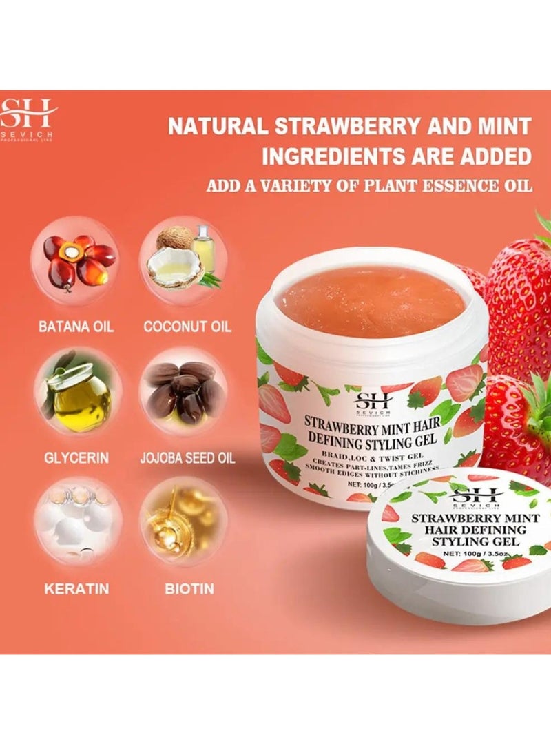 Sevich 100g Strawberry Mint Hair Defining Styling Gel Braid Loc and Twist Gel Create Part Lines and Tames Frizz Moisturize Hydrate Hair and Nourish Scalp Promote Hair Growth with Batana Oil  - Image 3