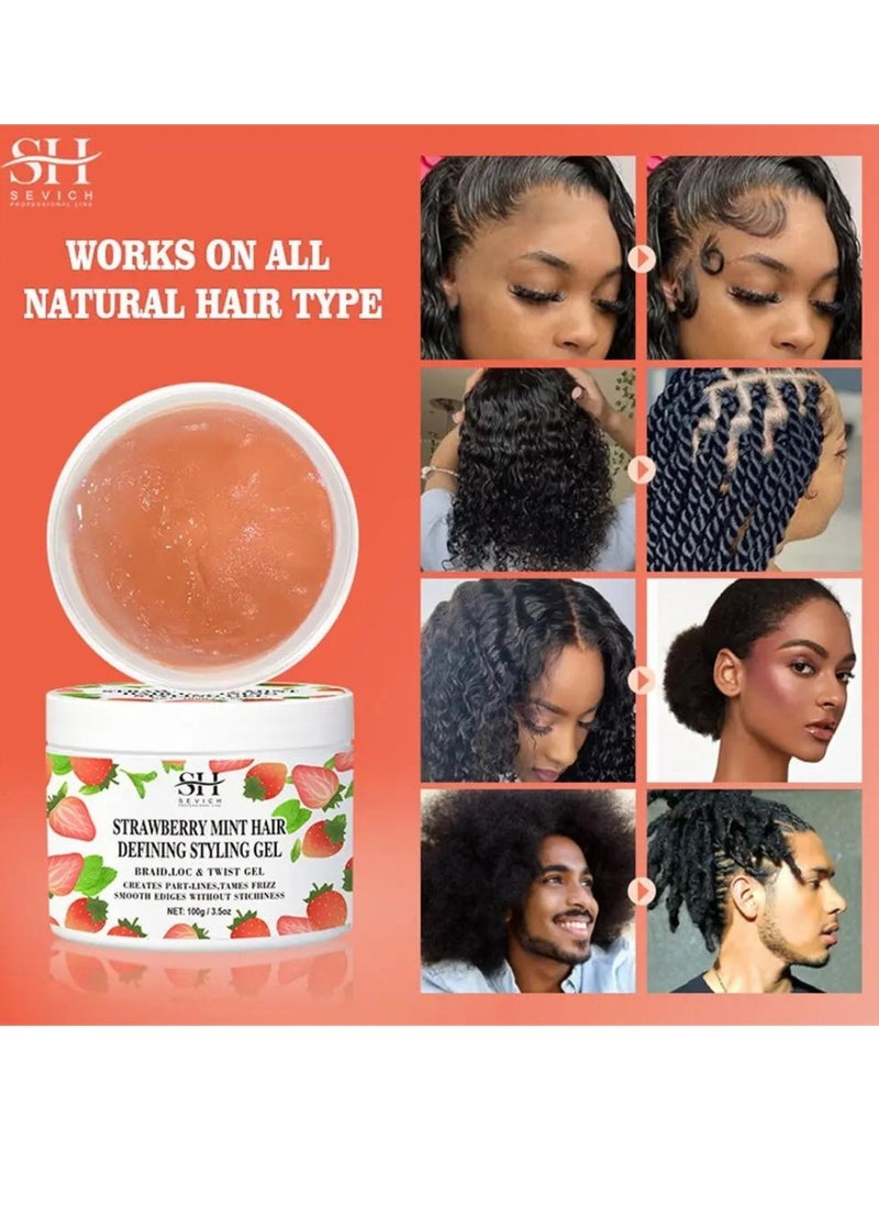 Sevich 100g Strawberry Mint Hair Defining Styling Gel Braid Loc and Twist Gel Create Part Lines and Tames Frizz Moisturize Hydrate Hair and Nourish Scalp Promote Hair Growth with Batana Oil  - Image 4