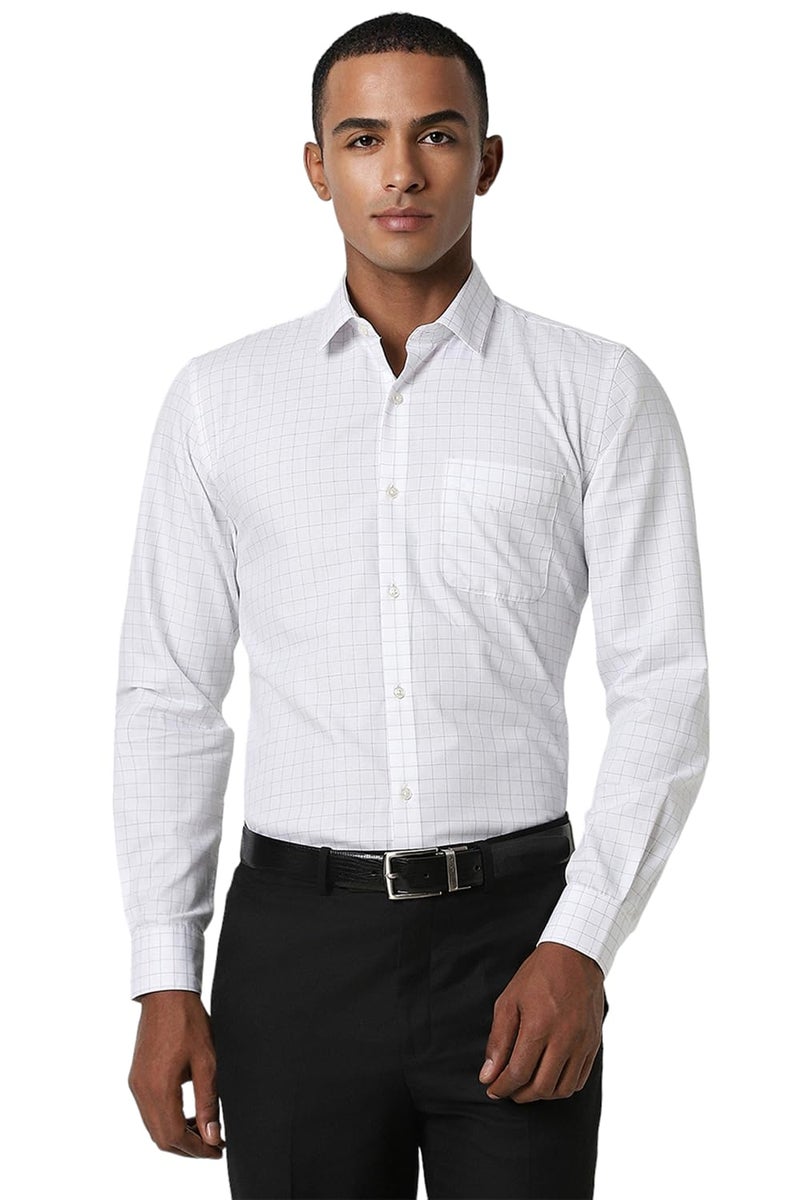 Peter England Men's Checks Shirts White - Image 1