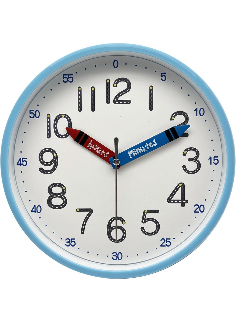 Orchid Kids Educational Wall Clock 25 cm, Colorful Learning Clock with Clear Numbers, Quiet Sweep Movement, Easy-Read Dial for Children Bedroom Clock, Kids Study Room Wall Clock (Blue) - Image 1