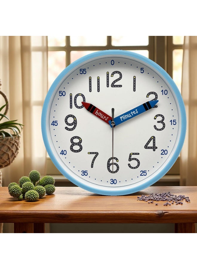 Orchid Kids Educational Wall Clock 25 cm, Colorful Learning Clock with Clear Numbers, Quiet Sweep Movement, Easy-Read Dial for Children Bedroom Clock, Kids Study Room Wall Clock (Blue) - Image 2
